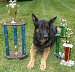 Lenny showing off his trophies