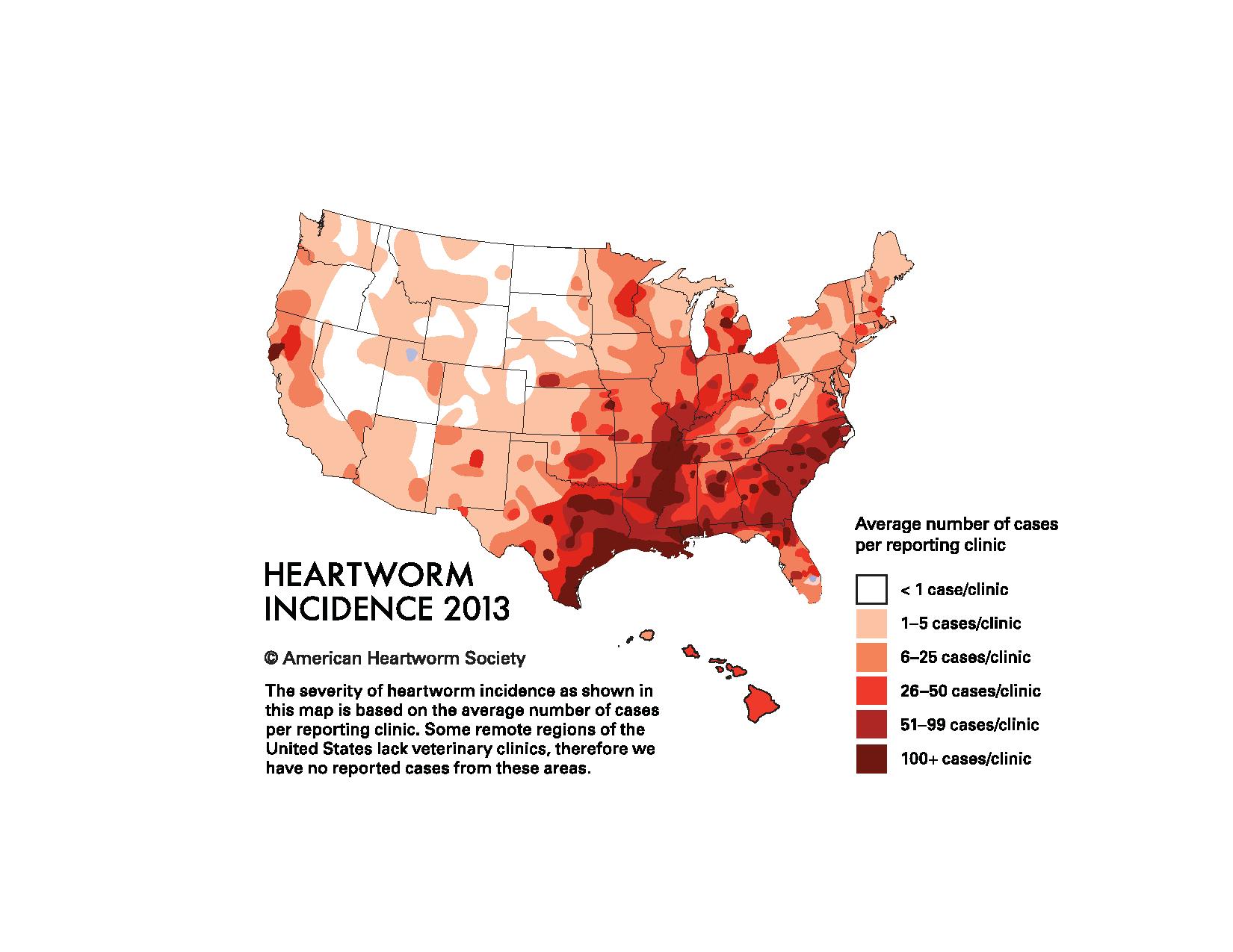 2013 Heartworm incidence map